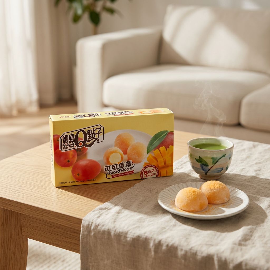 Royal Family Cacao Mochi Mangue, boîte de mochis riz gluant fourrage chocolat-mangue, origine Taiwan, disponible sur My American Shop