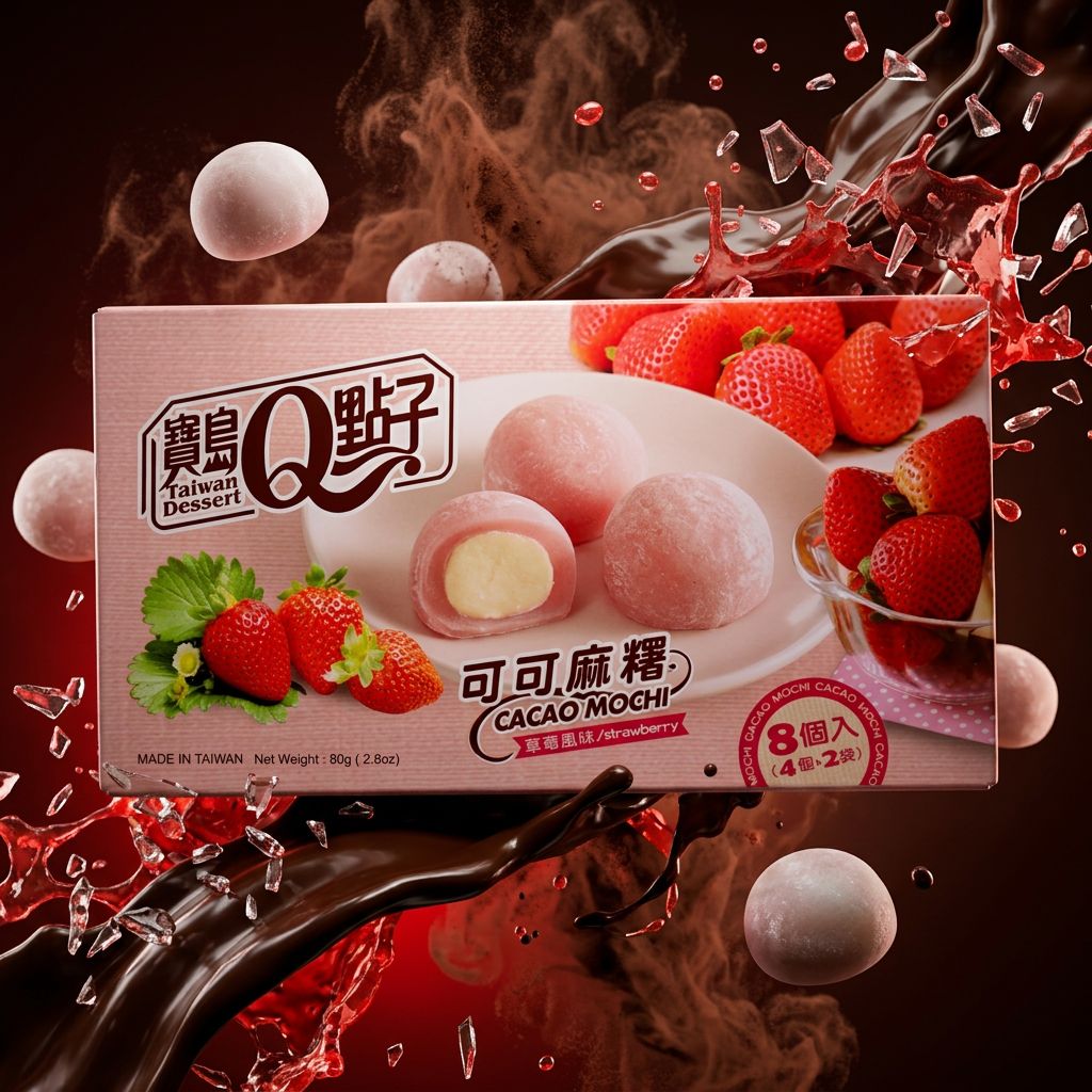 Royal Family Cacao Mochi Fraise, box taïwanaise de mochis individually emballés, disponible sur My American Shop