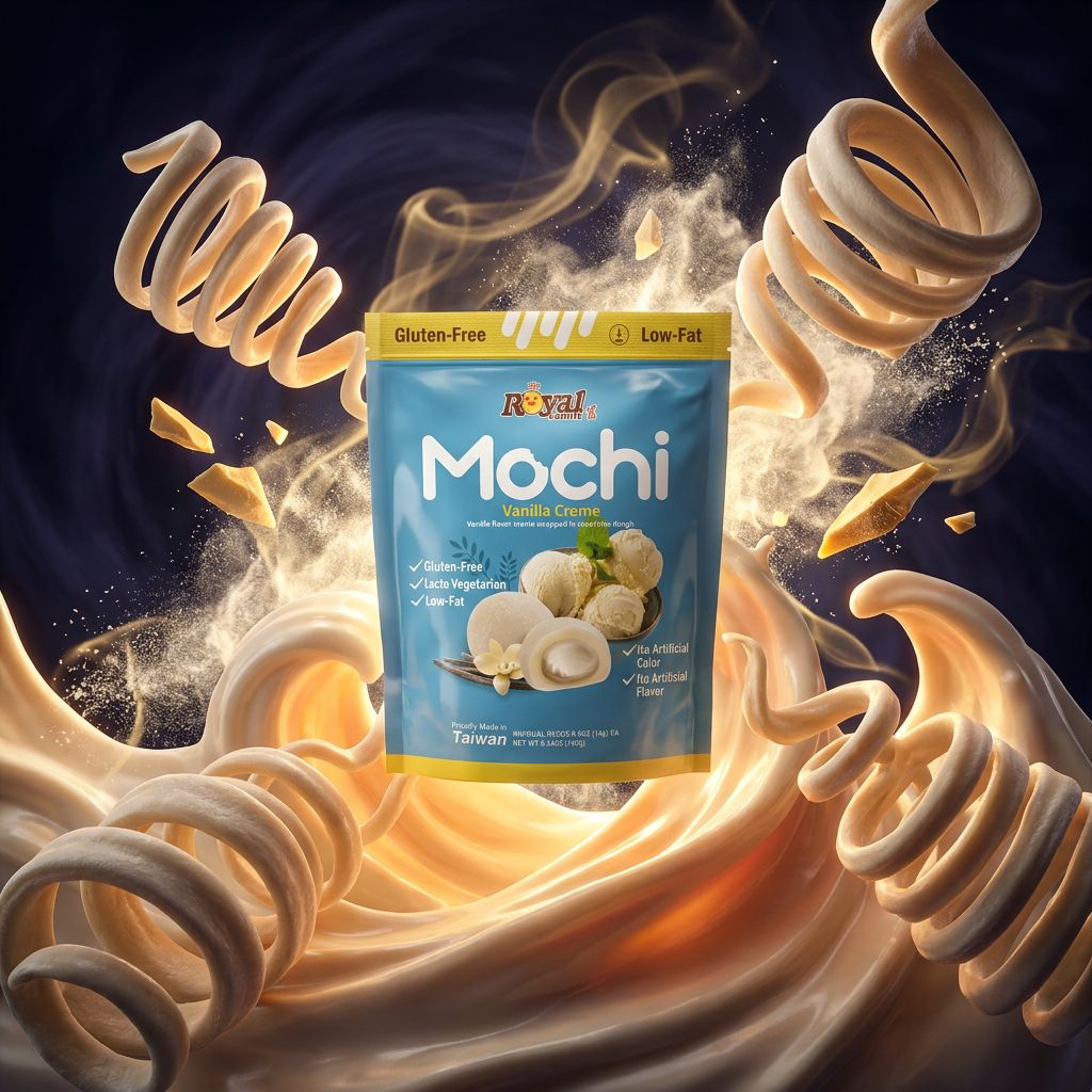 Royal Family Mochi Cream Vanilla, mochi taiwanais fourre a la creme vanille, disponible sur My American Shop