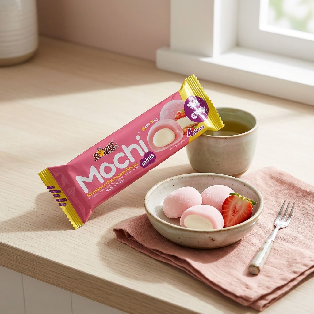 Royal Family Mochi Mini Strawberry Cheesecake, format mini, saveur fraise, marque taïwanaise, disponible sur My American Shop
