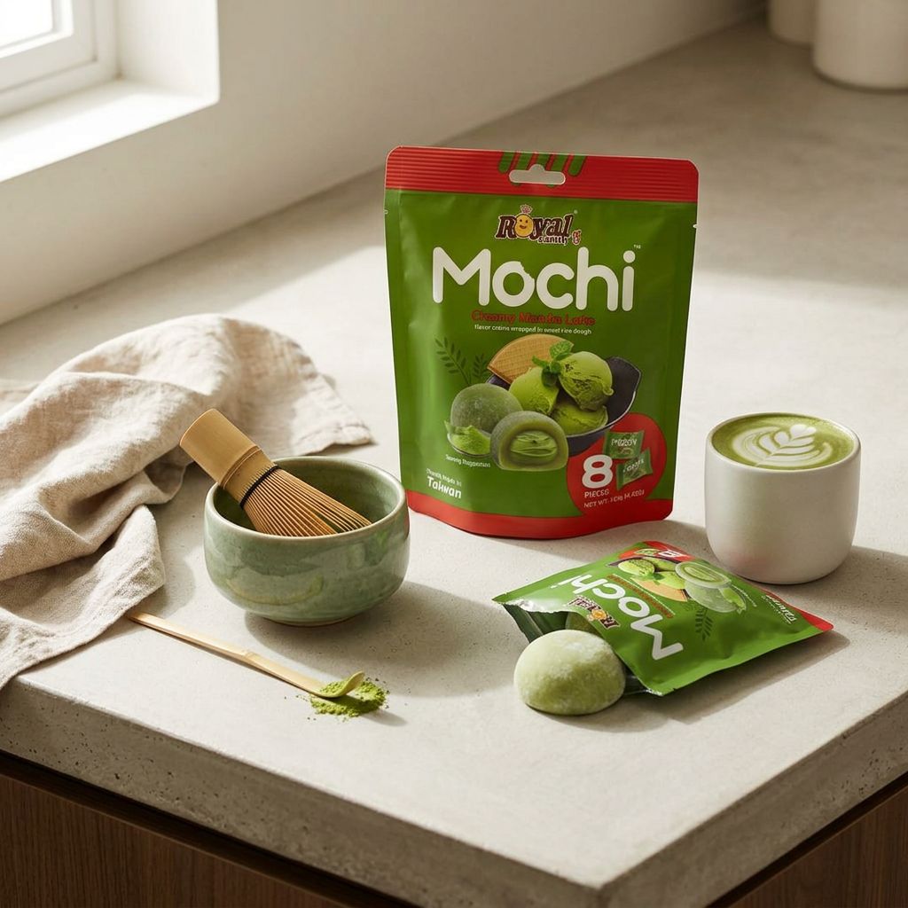 Royal Family Mochi Small Creamy Matcha Latte, snack taiwanais au riz gluant saveur matcha cremeux, disponible sur My American Shop