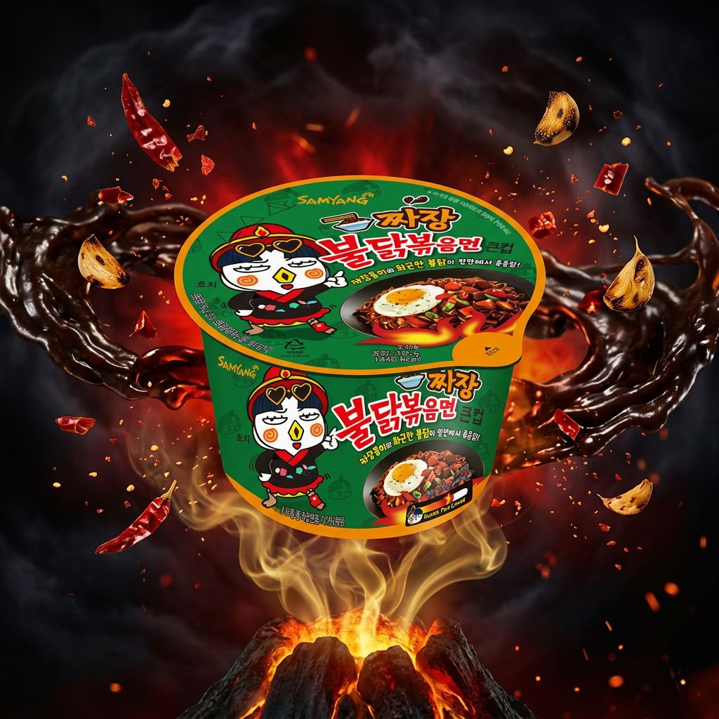 Samyang Ramen Bowl Hot Chicken Jjajang, nouilles épicées coréennes en bol, disponible sur My American Shop