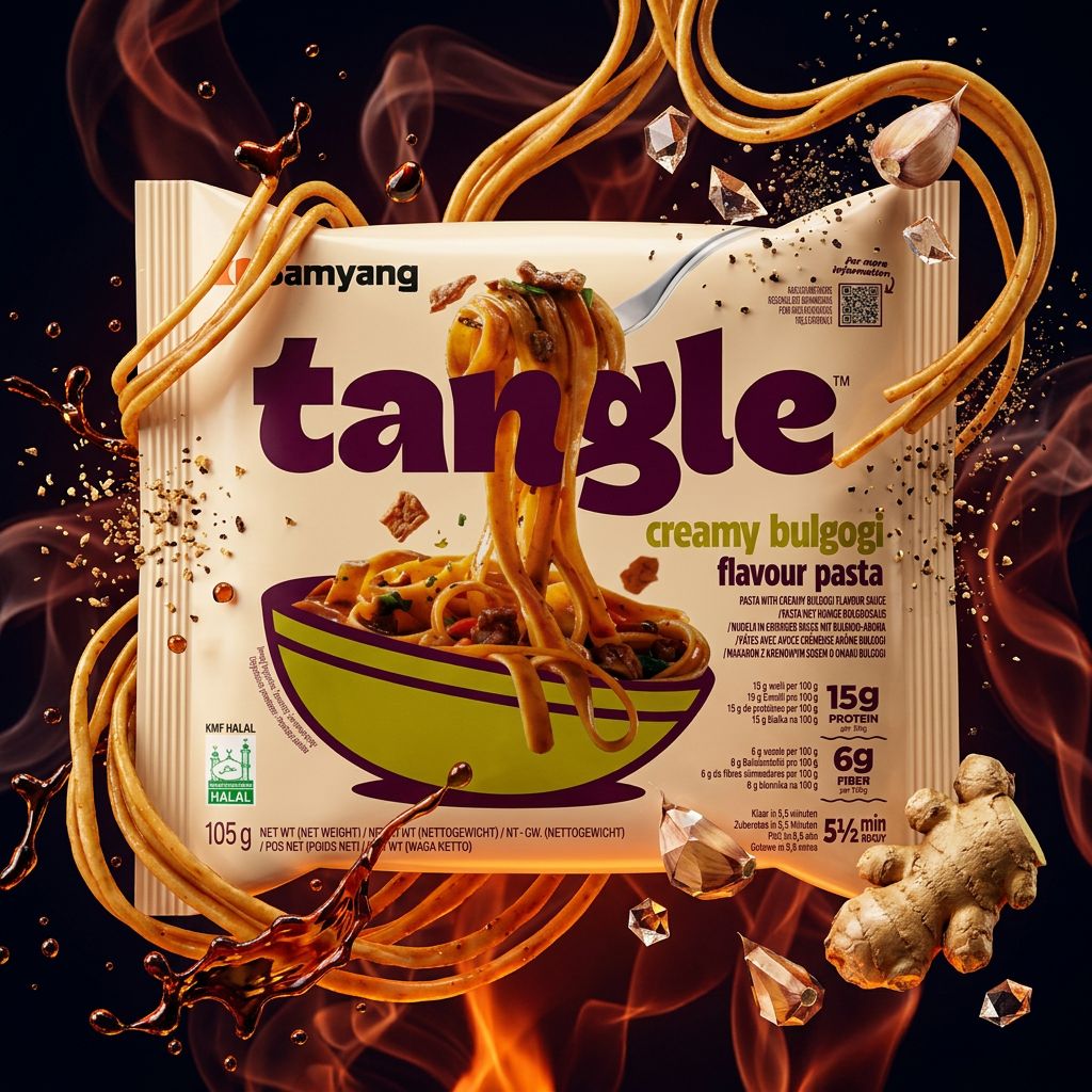 Samyang Tangle Pasta sauce Bulgogi, pâtes instantanées coréennes épaisses, format double sauce, disponible sur My American Shop