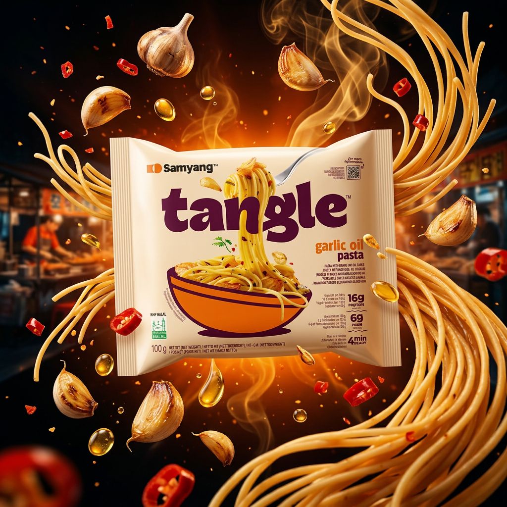 Samyang Tangle Pasta Garlic Oil, pasta coréenne sèche à l'huile d'ail, disponible sur My American Shop