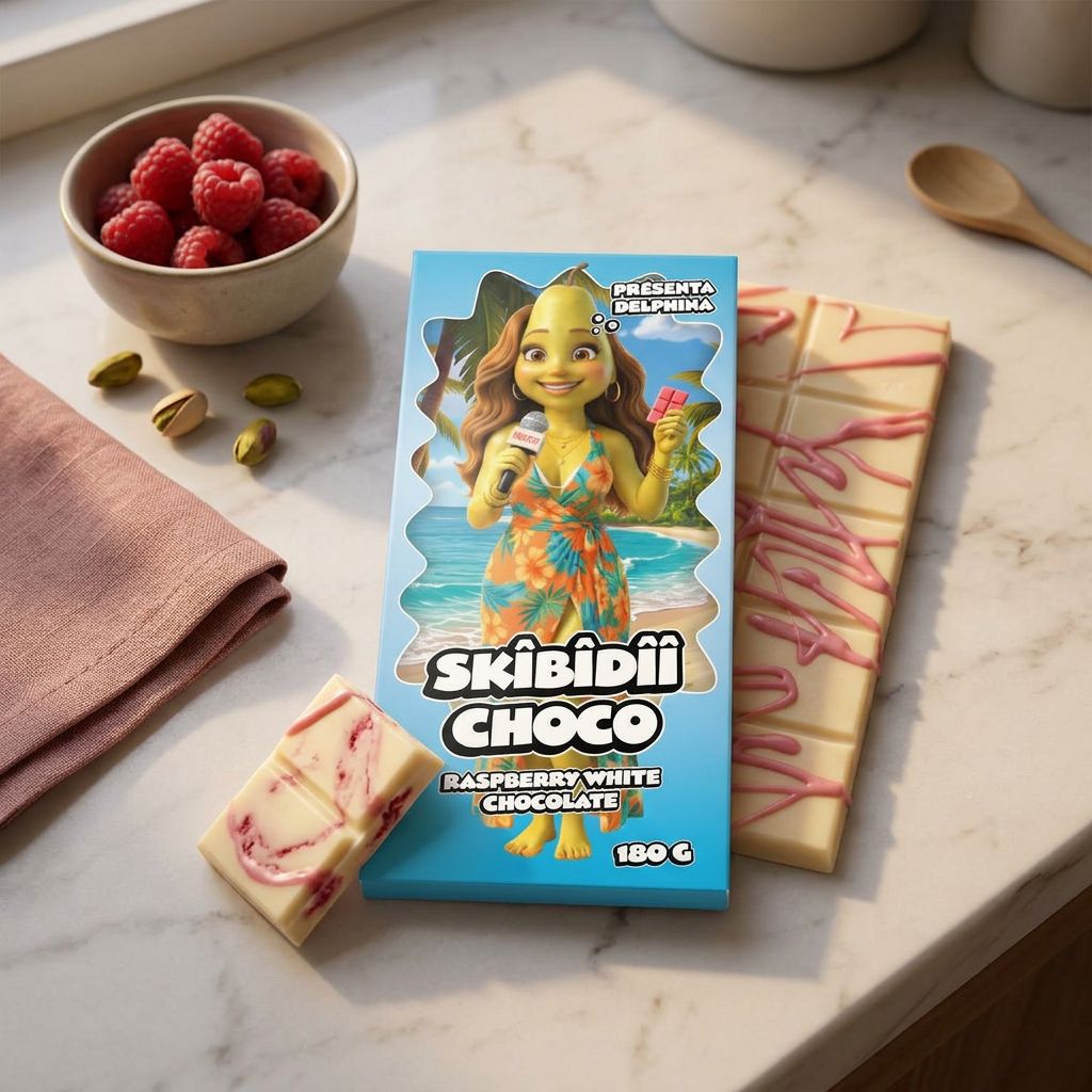 Skibidii Choco Presenta Delphina Framboos Witte Chocolade