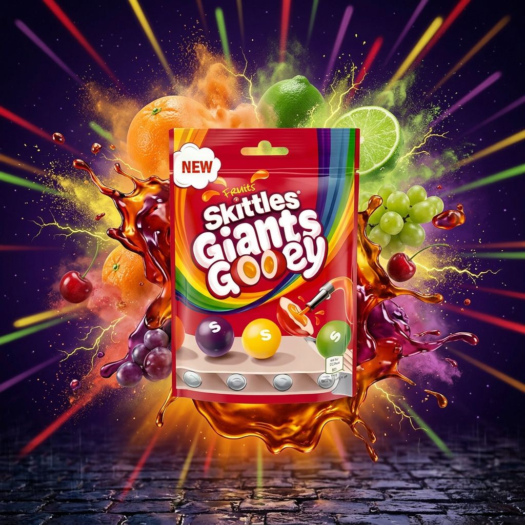Skittles Giants Gooey Fruits, bonbons géants au coeur fondant, origine Royaume-Uni, disponible sur My American Shop