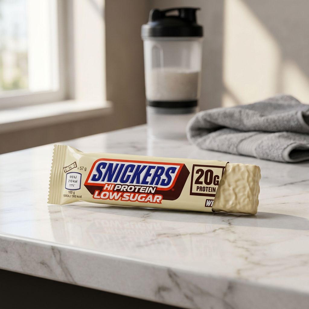 Snickers White Low Sugar Protein Bar, barre protéinée chocolat blanc 20g de protéines, importée, disponible sur My American Shop