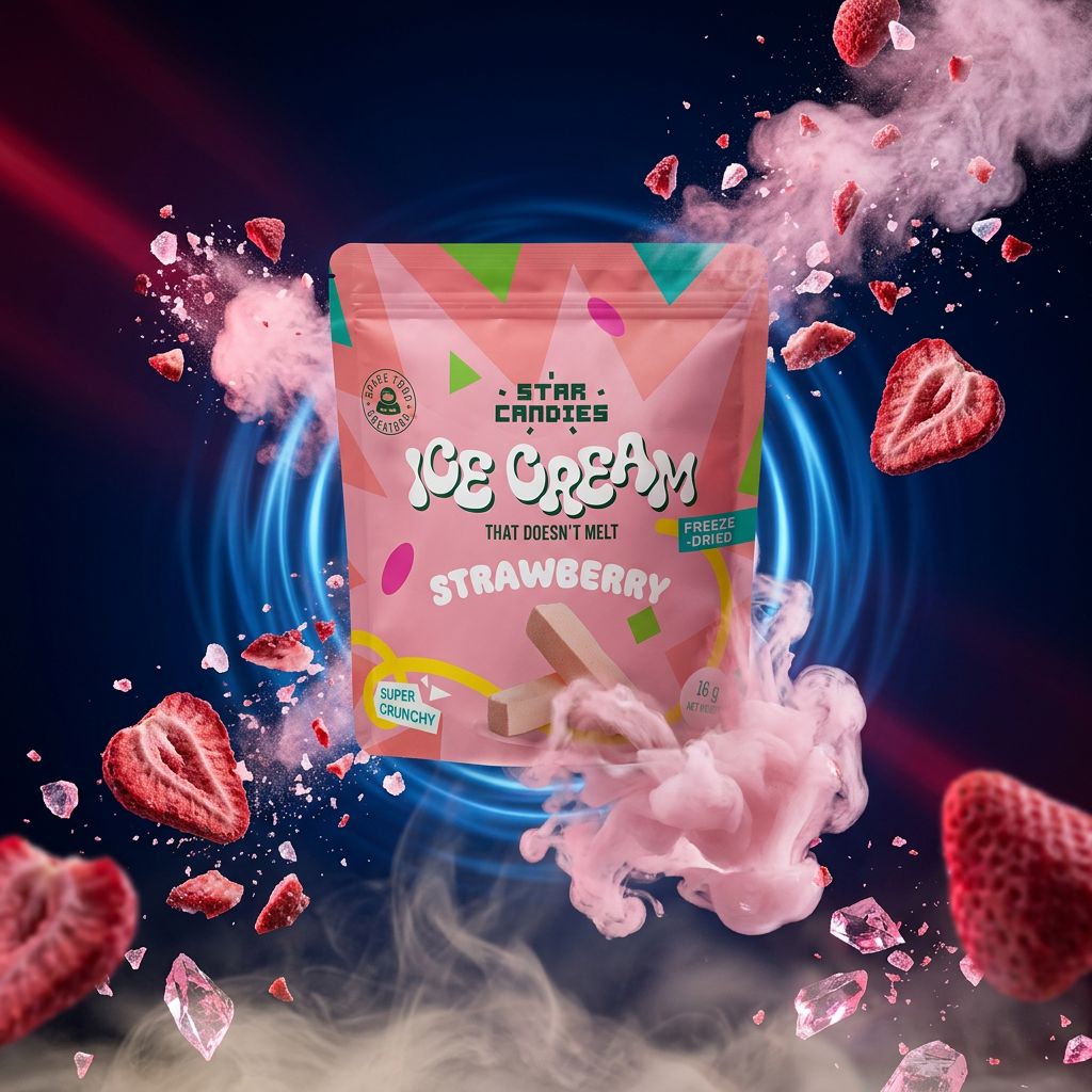 Star Candies glace lyophilisée fraise format Small, snack américain freeze-dried croustillant, disponible sur My American Shop