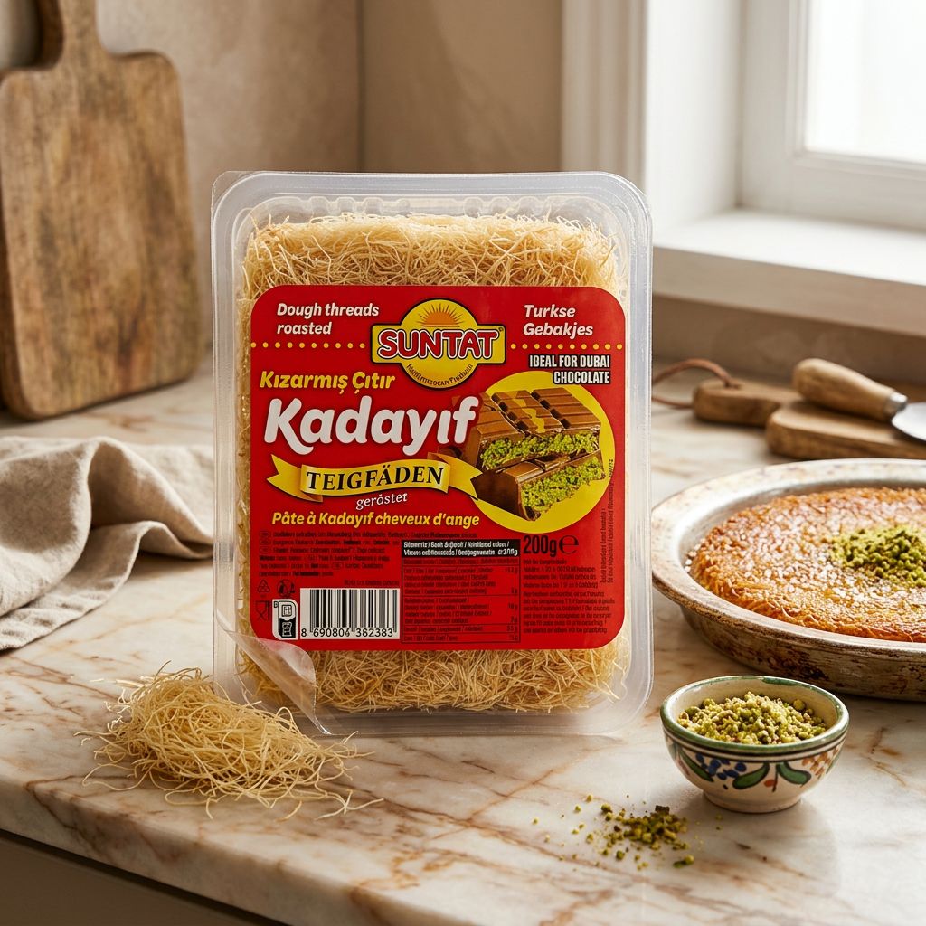 Suntat Baked Kadayif, pâte fine précuite au four pour pâtisseries orientales, disponible sur My American Shop