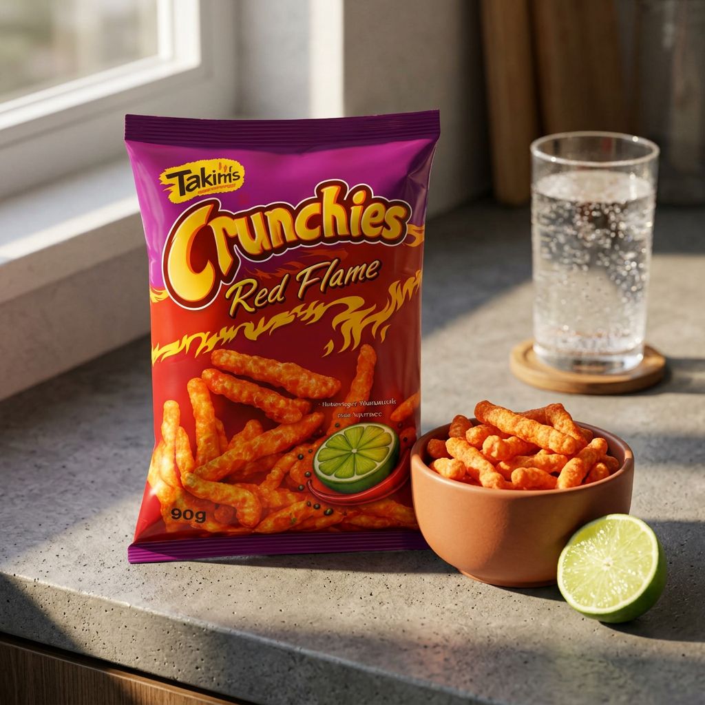 Takis Crunchies Red Flame Chili & Lime, snack soufflé épicé américain au piment et citron vert, disponible sur My American Shop
