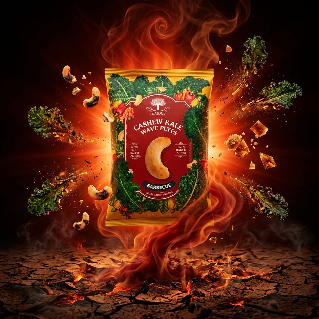 Temole Cashew Kale Wave Puffs Barbecue, snack américain soufflé cajou et kale, disponible sur My American Shop