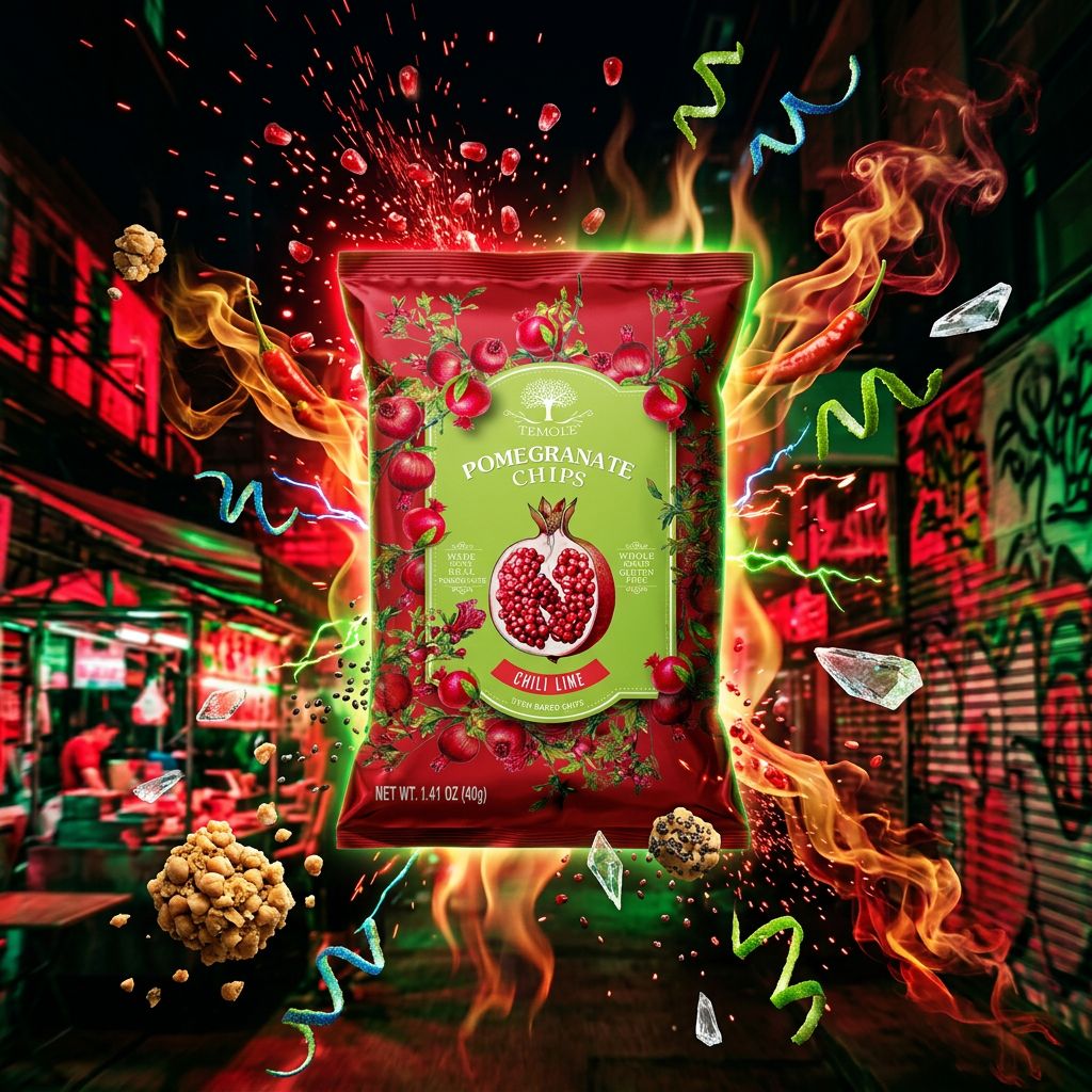 Temole Pomegranate Chips Chili Lime, chips grenade piment citron vert importées des USA, disponible sur My American Shop
