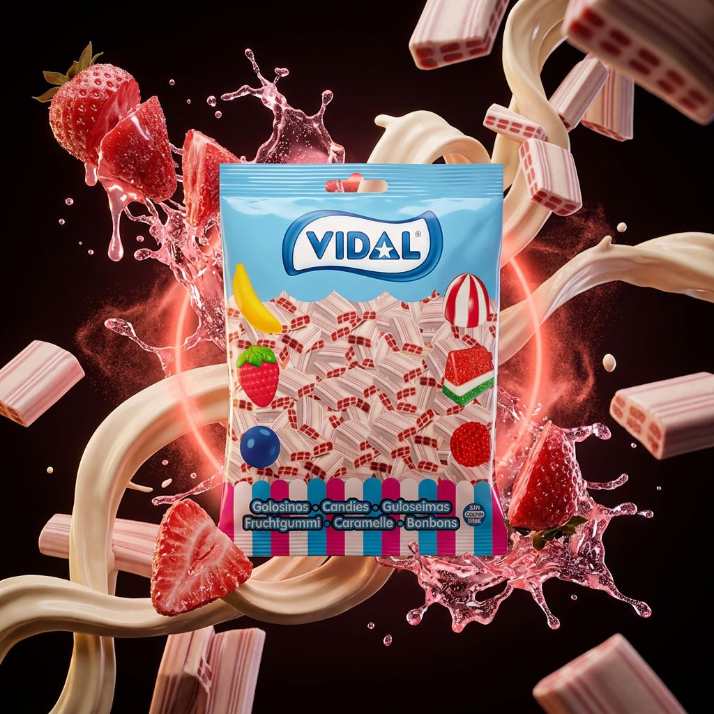 Vidal Bricks Fraise et Crème, bonbons gélifiés espagnols en briques, disponible sur My American Shop