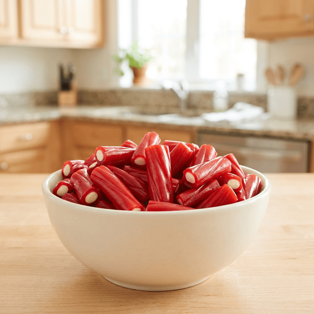 Bonbons Vidal Screws Strawberry Pick'n Mix présentés dans un bol | My American Shop