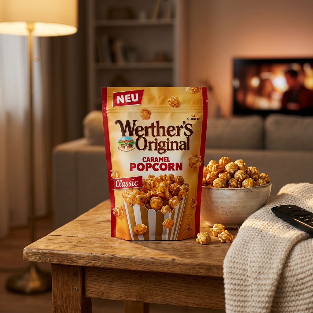 Werther's Original Caramel Popcorn Classic, snack américain enrobé caramel beurre, disponible sur My American Shop