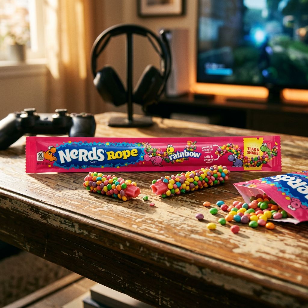 Wonka Nerds Rope Rainbow, corde gélatineuse enrobée de dragées fruités multicolores, bonbon américain importé, disponible sur My American Shop