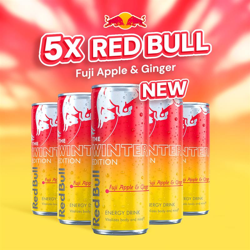 Verpakking <tc>Red Bull</tc> Energiedrank Wintereditie Fuji Appel Gember (5 stuks)