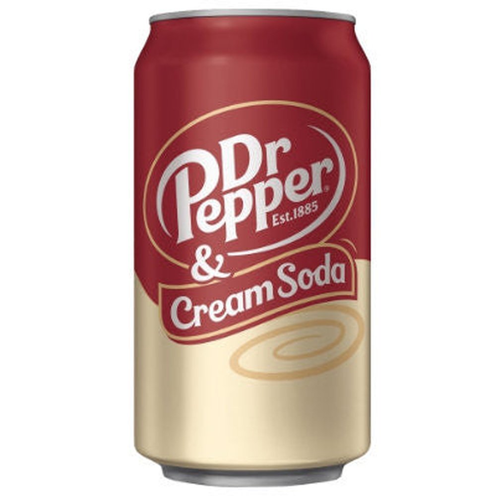 Une canette rouge au-dessus et beige en-dessous avec le logo blanc de Dr Pepper, le tout sur fond blanc