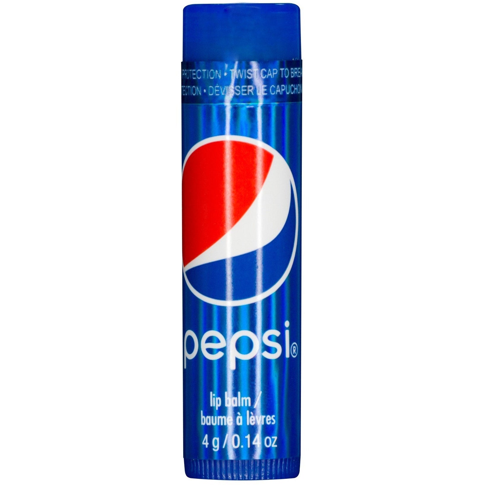 Un baume à lèvre bleu avec le logo de Pepsi au centre. Le tout sur fond blanc
